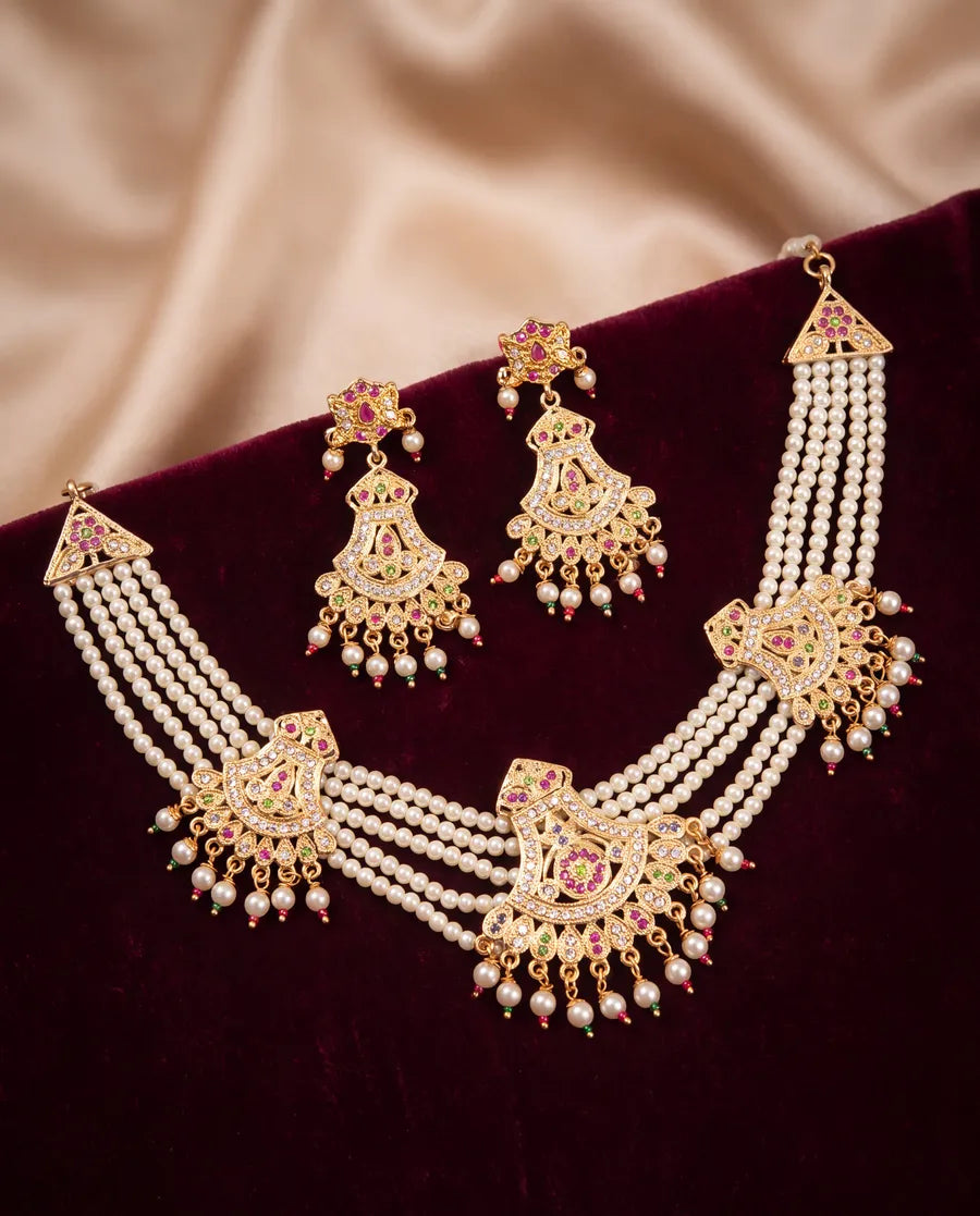 Pearl choker set with stone earrings