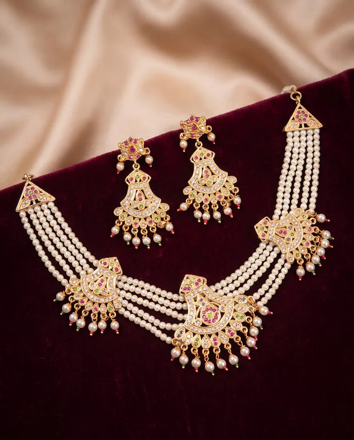 Pearl choker set with stone earrings